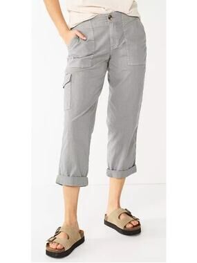 Sonoma Women 30W Gray Comfort Waist Cargo Utility Cotton Stretch Capri NEW